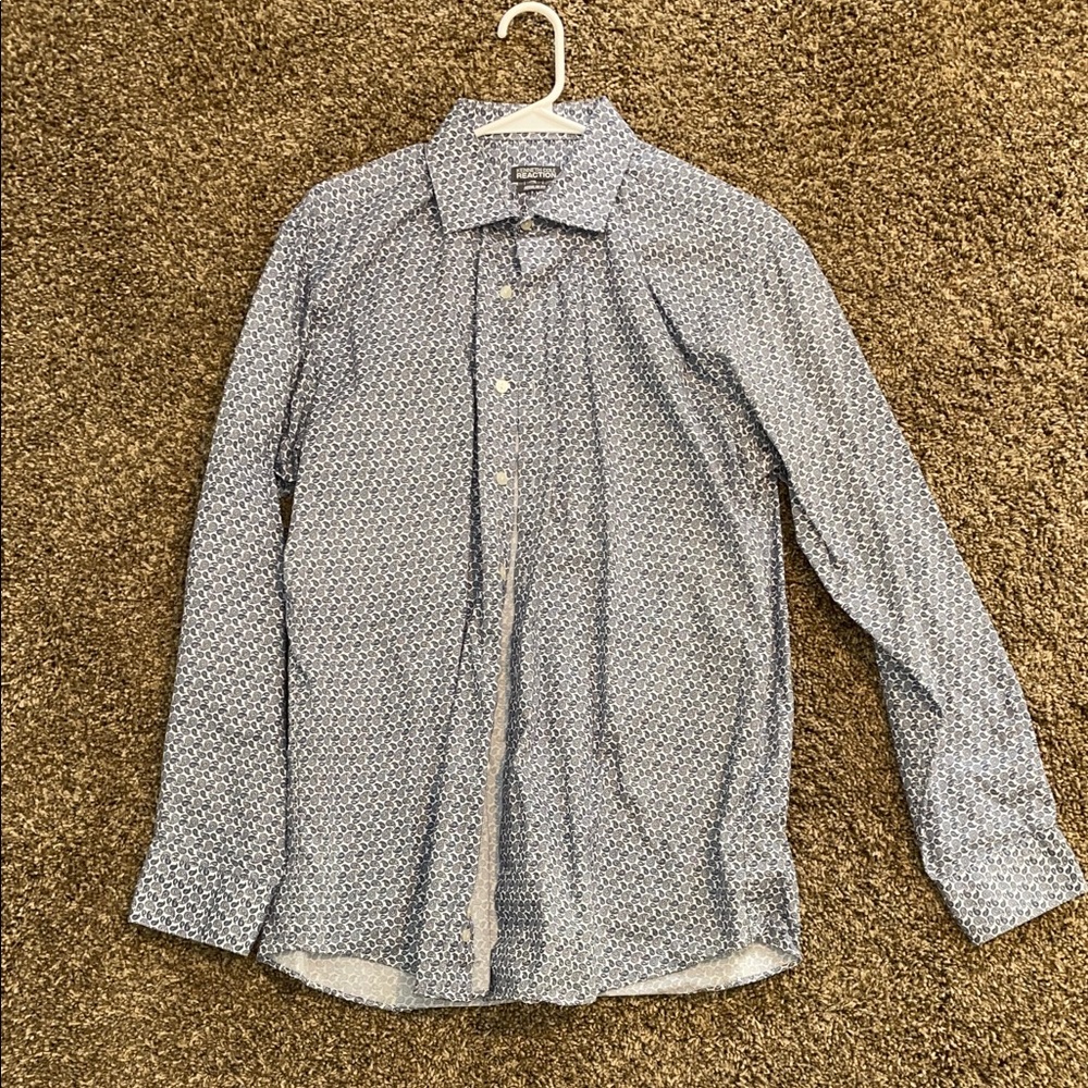 Kenneth Cole Reaction Men's Blue and White Geometric Shirt
